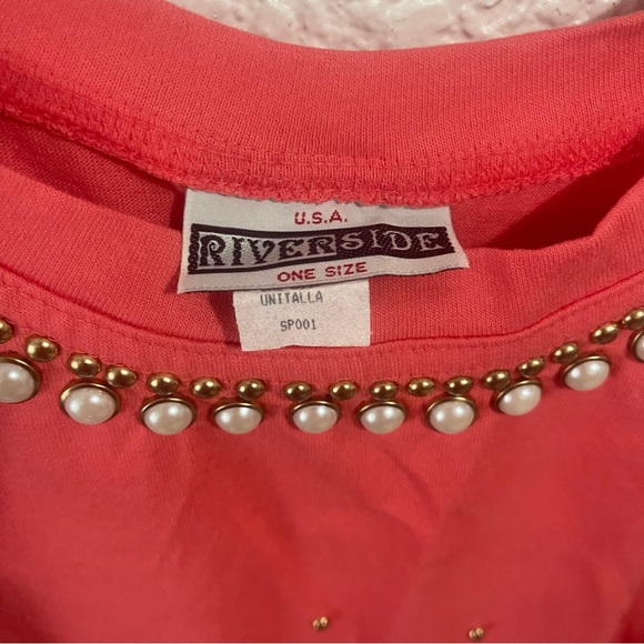 Vintage Coral gold studded/beaded short sleeve t-shirt with pearl neckline - Picture 3 of 5